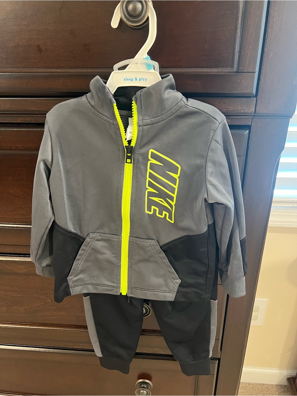 Nike Gray & Neon Yellow Kids Zip Jacket and Pants Set